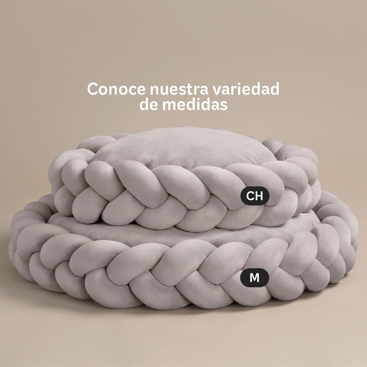 Cama Redonda Esquimal Beige Trenzado Cojín Antiestrés Lavable para Perro y Gato Mediano