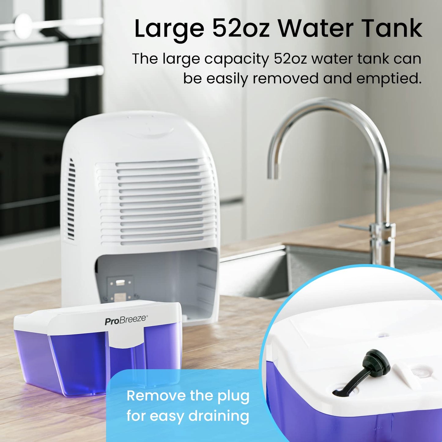 Pro Breeze Deshumidificador 1500 ML, Compacto y Portátil con Auto Apagado. Elimina la Humedad, el Polvo y el Moho en el Hogar. Ideal para Habitaciones, Closet, Cocina, Baño, Oficina, Garaje