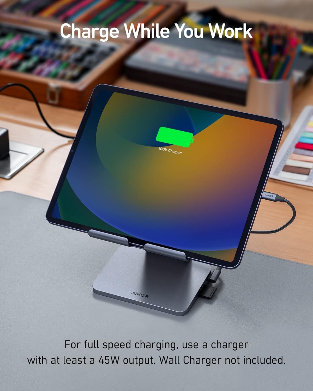 Hub USB-C 8 en 1 Anker Plateado con Soporte Plegable para iPad Pro 5ª Generación