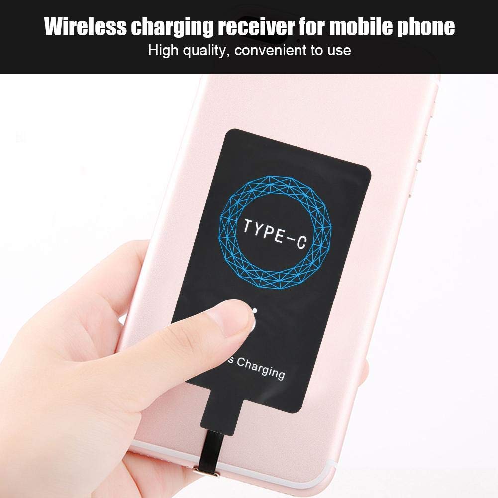 Hakeeta Cargador inalámbrico QI Tipo C, Receptor de Carga con Adhesivo Autoadhesivo de 2 Piezas, Silicona autoadhesiva, liviano y pequeño, para teléfono móvil USB-C