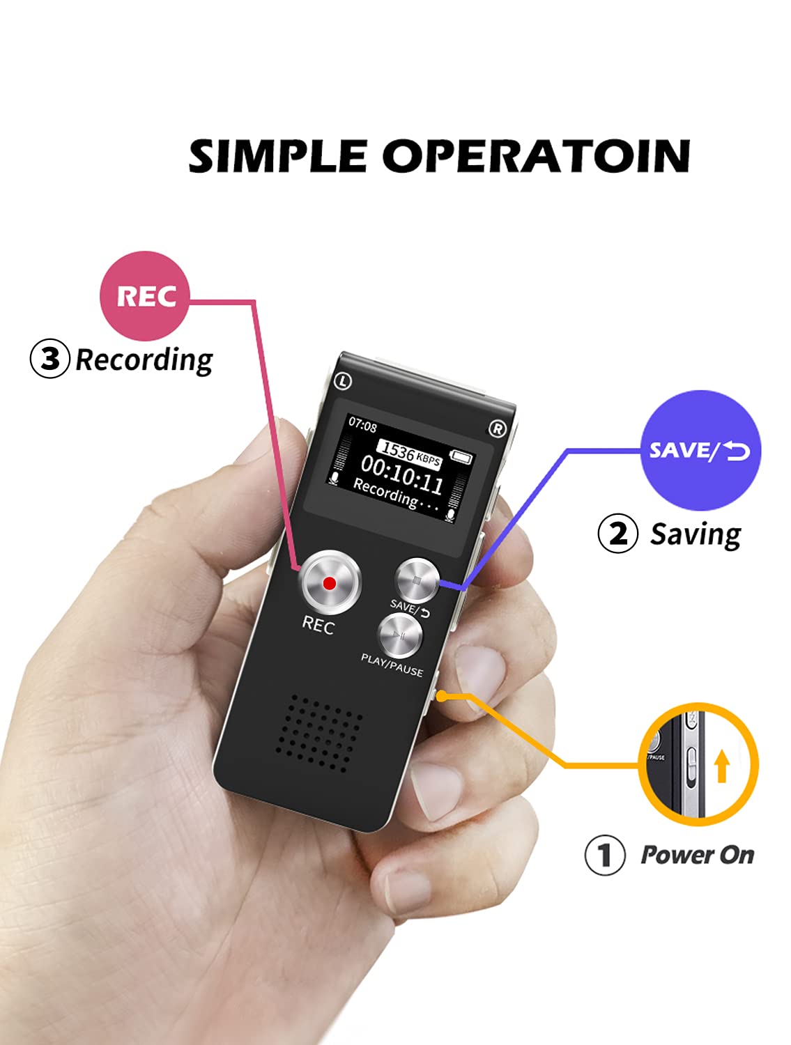 Grabadora de Voz Digital Sunlan 16GB Activada por Sonido para Conferencias y Reuniones