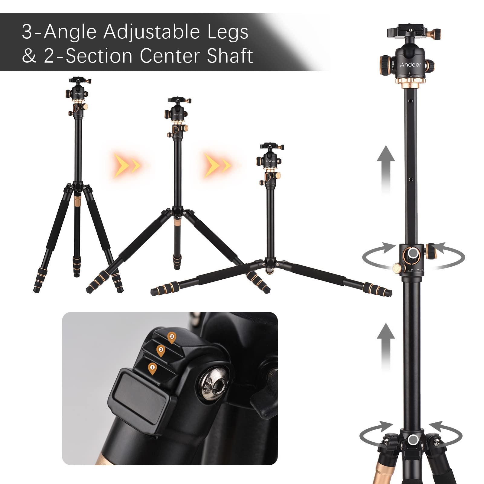 Tripie Aleación de Aluminio 184cm 8kg con Rótula Giratoria 360° para Cámara DSLR y Videocámara