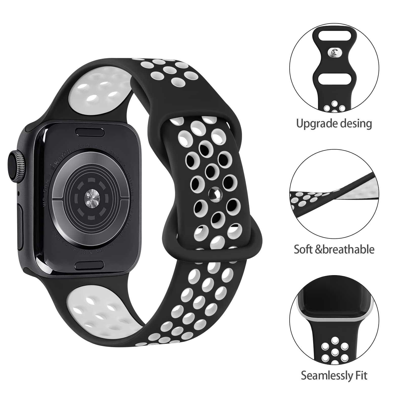 Paquete de 3 bandas deportivas compatibles con Apple Watch Band 42mm(Serie 3 2 1) 44mm 45mm 46mm 49mm Mujeres Hombres, correas de repuesto transpirables de silicona suave compatibles con iWatch Ultra SE Series 10 9 8 7 6 5 4 3 2 1 (44/45/46/49/42mm(Series