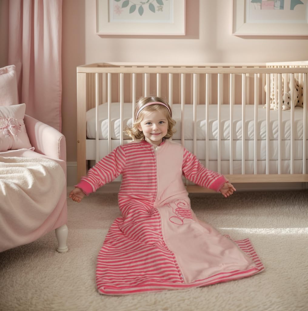 Saco de dormir de manga larga para niños pequeños (2-5 t), terciopelo de algodón cálido, Tog 2.0, saco de dormir para bebé con brazos, manta para dormir, grande y larga, 4 estaciones, suave