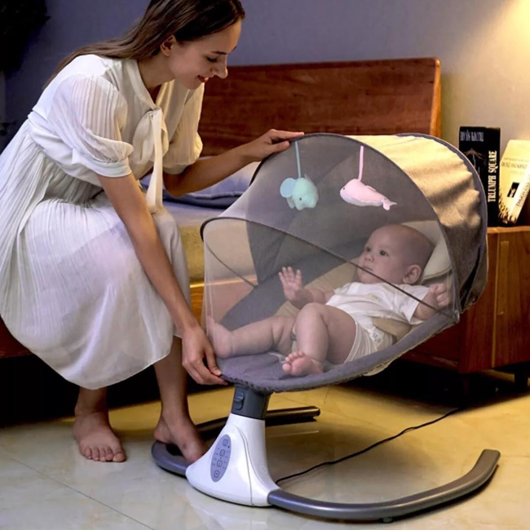 Mecedora Eléctrica SAYCHEESE con Control Remoto y Mosquitera para Bebé
