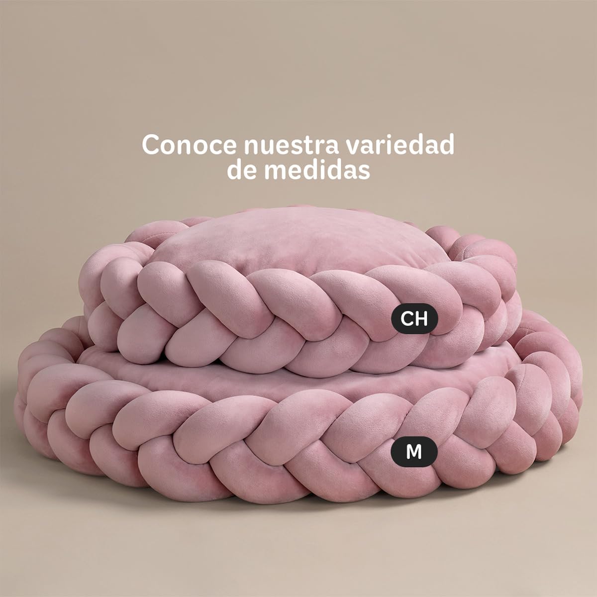 Cama Redonda para Perro y Gato Esquimal Rosa Cojín Antiestrés Trenzado Lavable