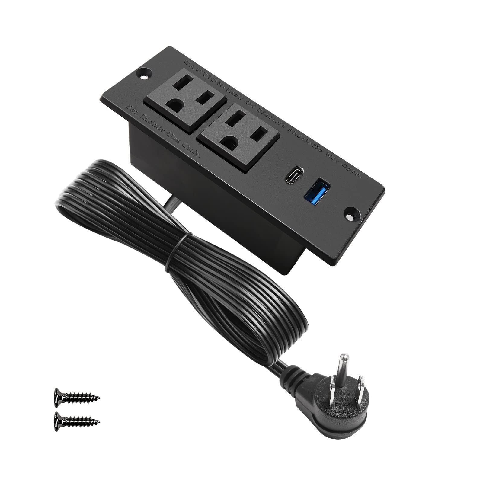 4 LEAF Tira Alimentación Empotrada Con USB C Carga Rápida 2 Toma 2 USB (PD20W y QC18W, Total 20W) Montaje Cable Extensión Enchufe Plano Para Mesa de Sofá, Gabinete Mesita de Noche (Negro)