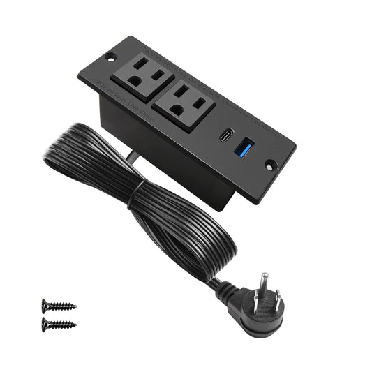 4 LEAF Tira Alimentación Empotrada Con USB C Carga Rápida 2 Toma 2 USB (PD20W y QC18W, Total 20W) Montaje Cable Extensión Enchufe Plano Para Mesa de Sofá, Gabinete Mesita de Noche (Negro)