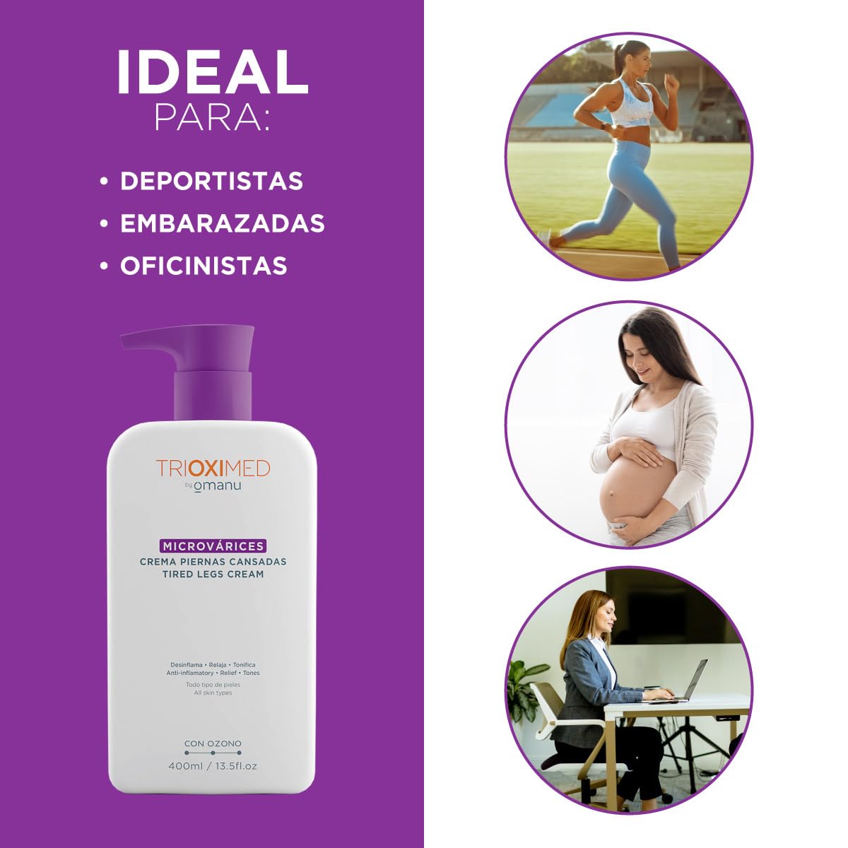 Trioximed Crema para Piernas Cansadas con Microvárices que Ayudará a Aliviar los Síntomas 400 Ml
