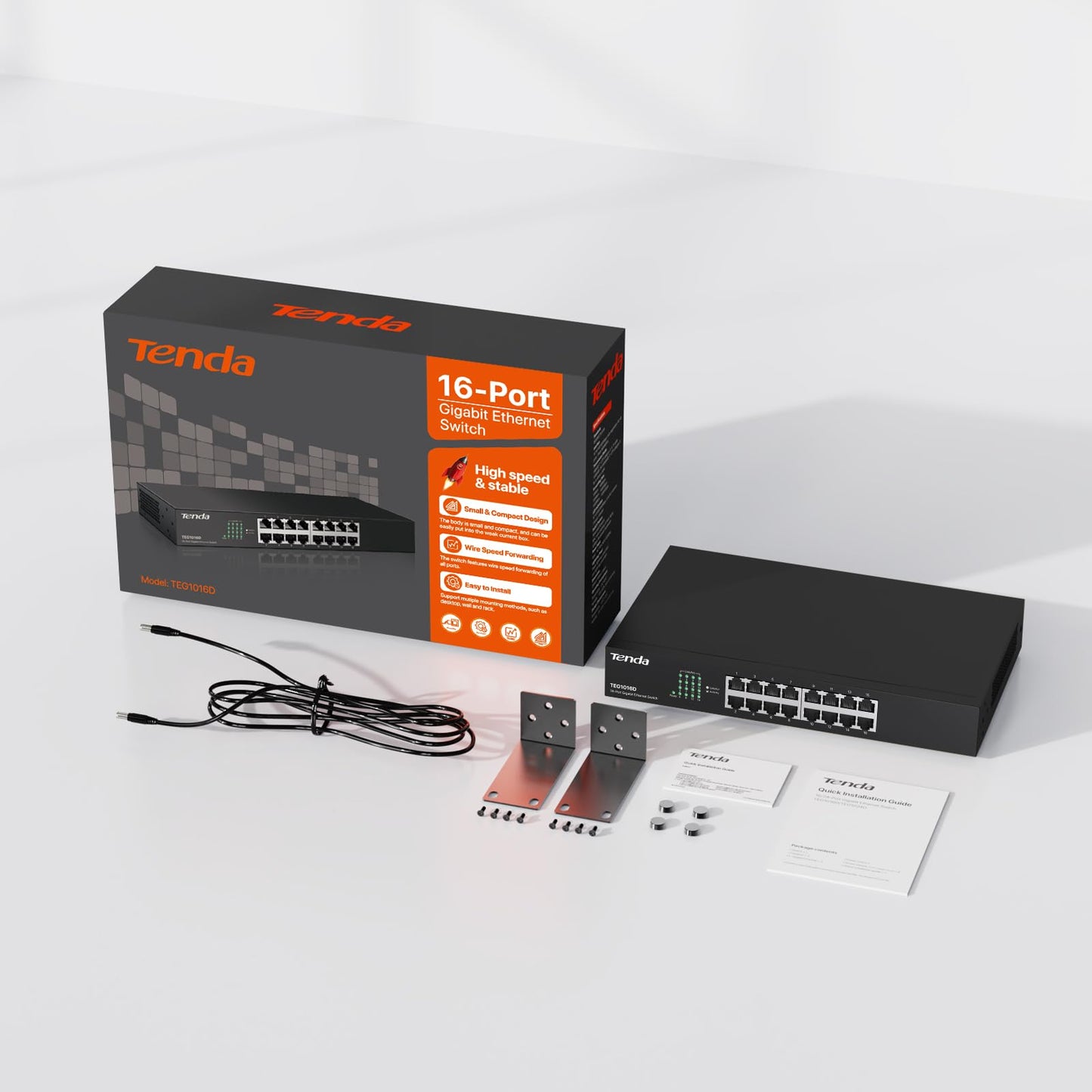 Tenda TEG1016D Switch Gigabit Ethernet de 16 Puertos, 10/100/1000 Mbps, Capacidad de Comunicación 32 Gbps