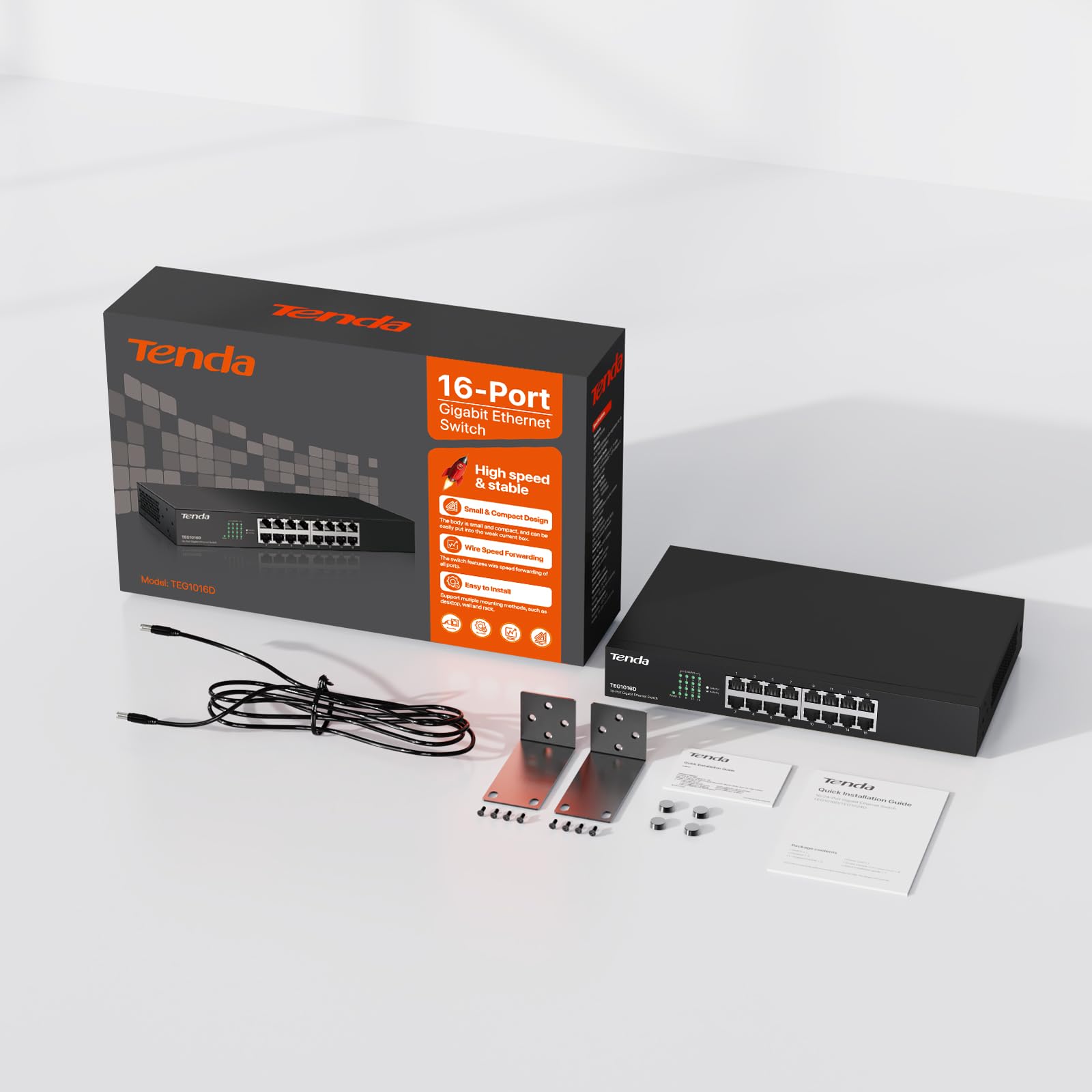 Tenda TEG1016D Switch Gigabit Ethernet de 16 Puertos, 10/100/1000 Mbps, Capacidad de Comunicación 32 Gbps