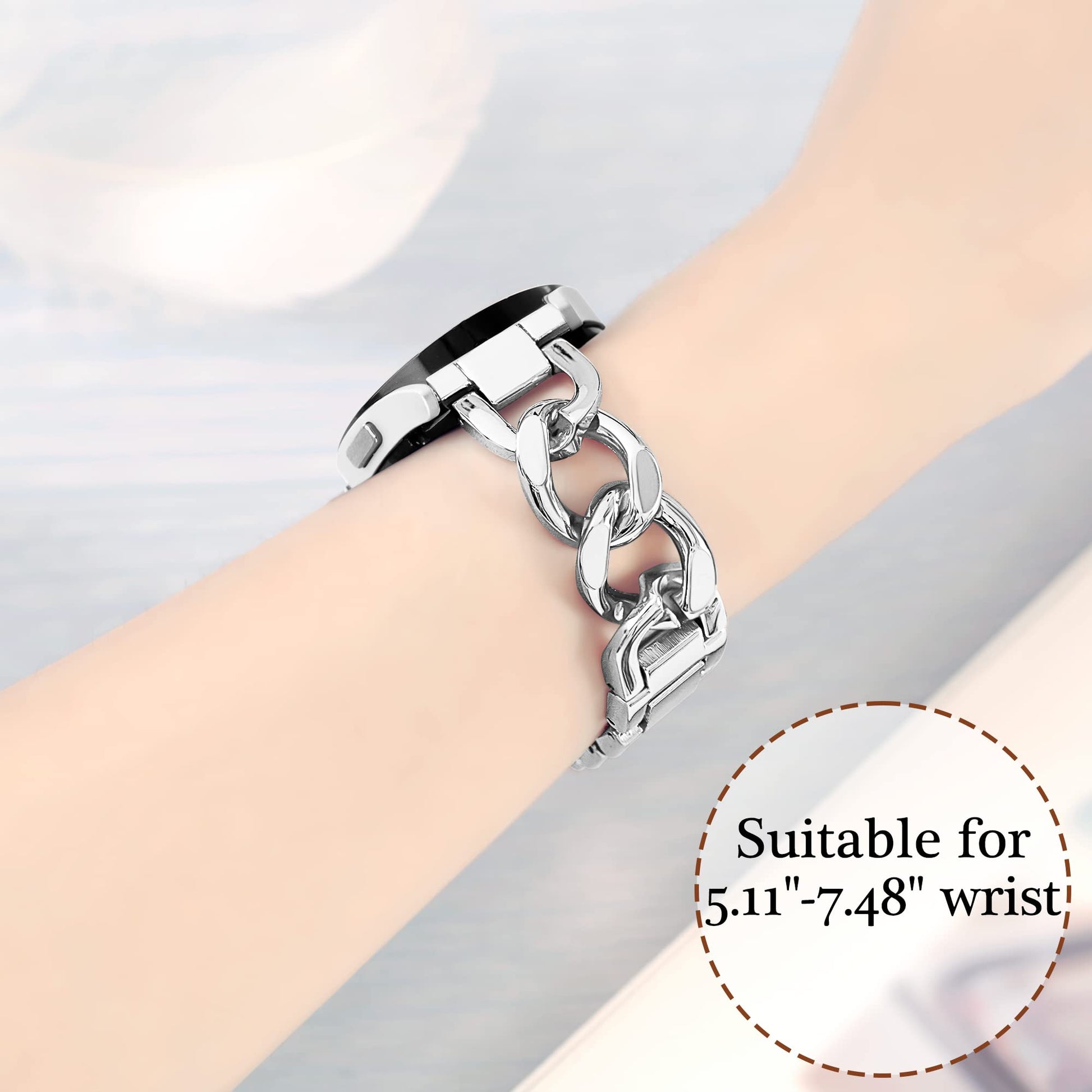 G-ficu Galaxy Watch 7 6 5 4 FE Band 20 mm Cowboy Chain para Samsung Galaxy Watch 7 6 5 4 Band 40 mm 44 mm, bandas de metal para mujer para Samsung Watch Band 4 6 Classic/3 41 mm/Active 2 - Plata