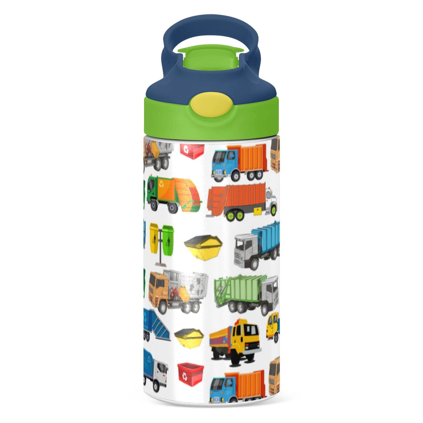 Botella de agua de acero inoxidable para niños, botella de agua aislada al aspiradora de acero inoxidable de 12 onzas para niños y niños, botellas aisladas al aspiradora de doble pared (camiones de