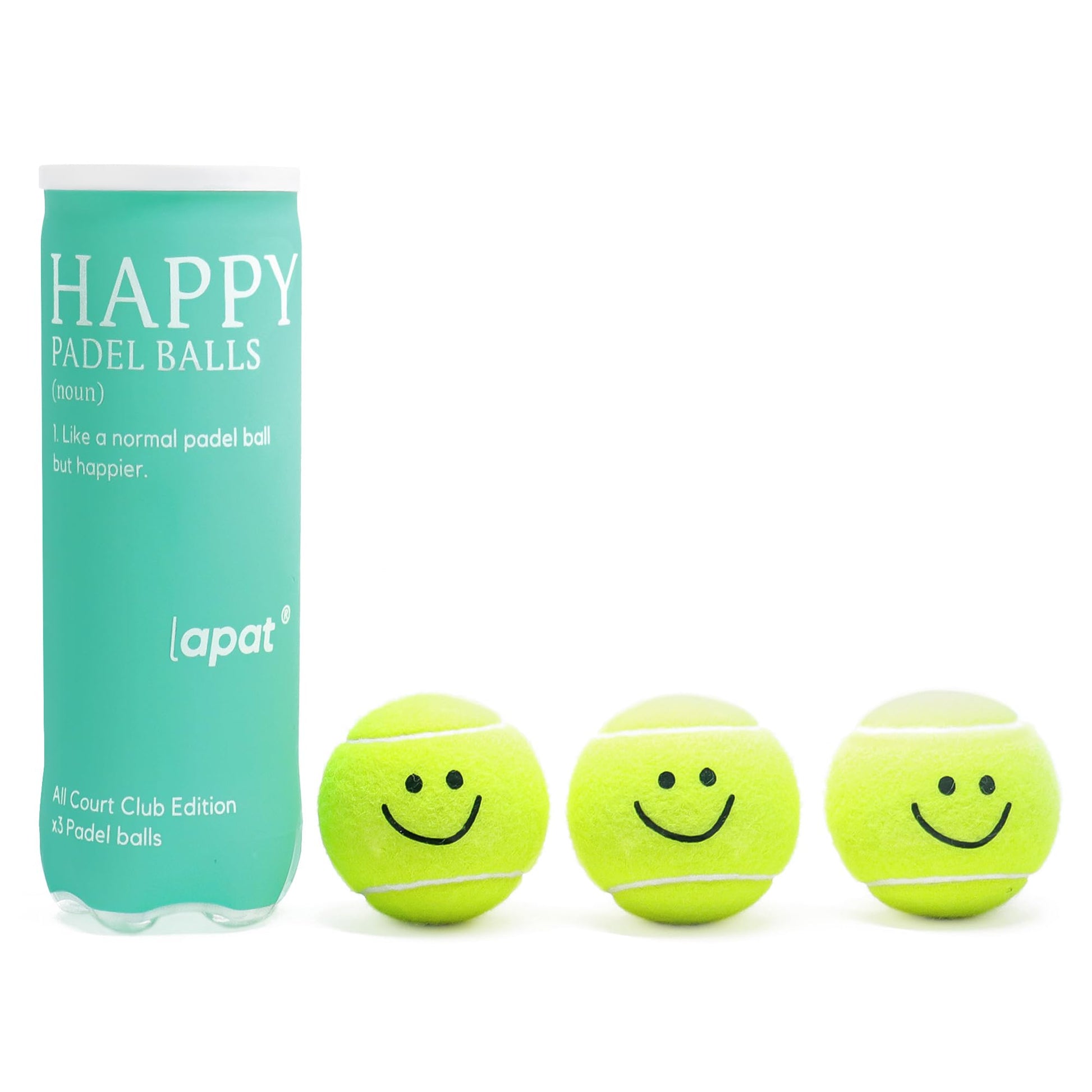 LAPAT Pelotas de Padel. Lata con 3 Pelotas de Padel presurizadas. (Happy)