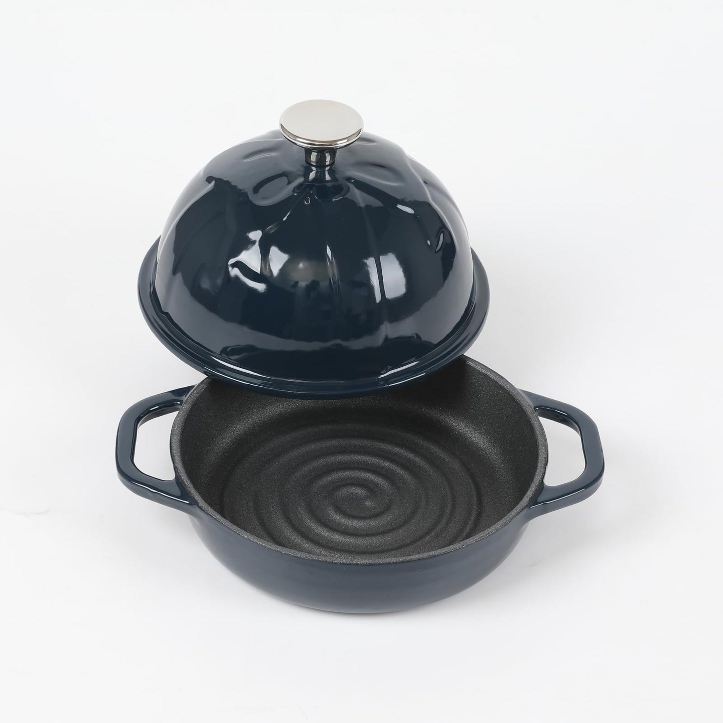 HAWOK - Cloche de pan de hierro fundido, diámetro 6.3 pulgadas/16 cm, 0.57 cuartos de galón, molde esmaltado azul marino