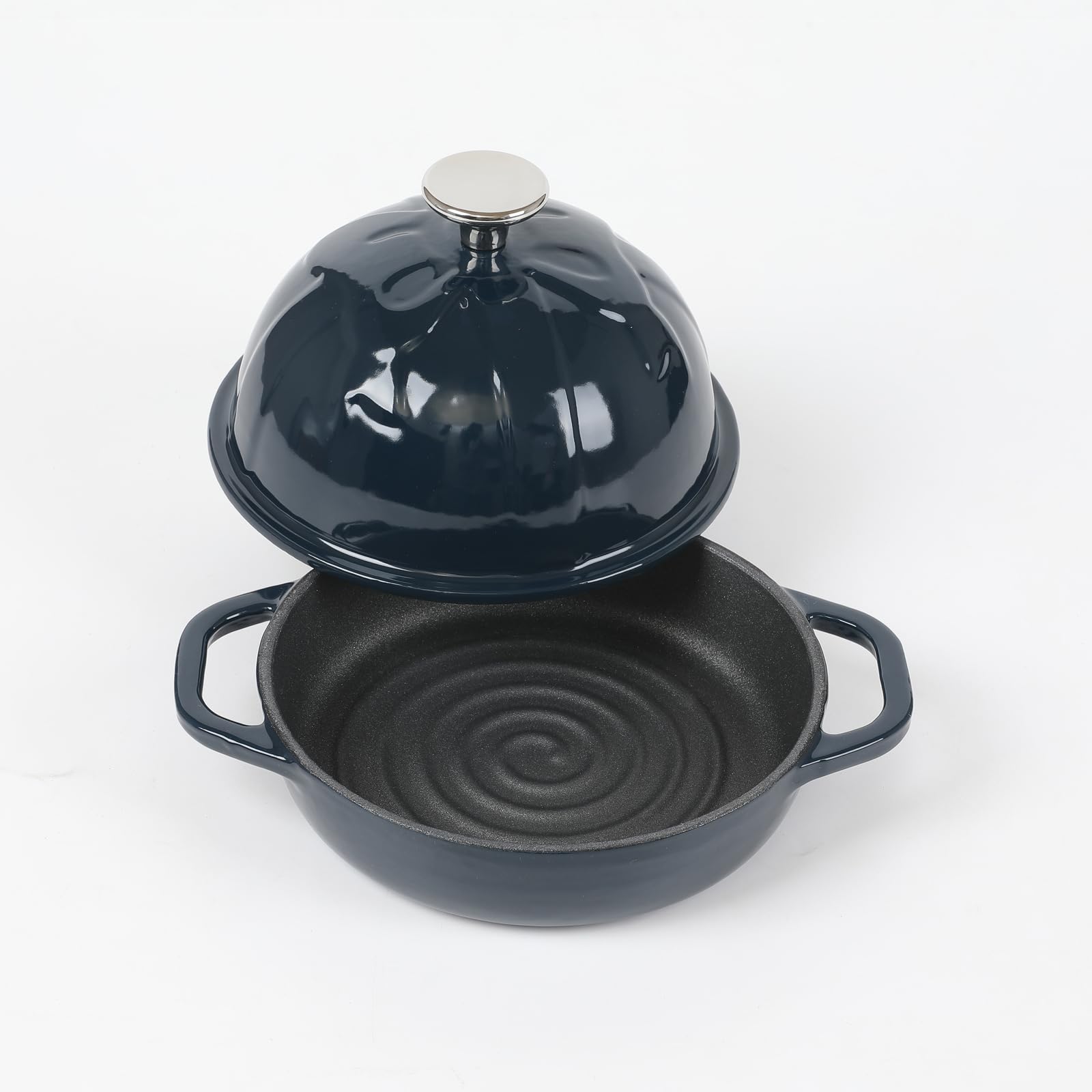 HAWOK - Cloche de pan de hierro fundido, diámetro 6.3 pulgadas/16 cm, 0.57 cuartos de galón, molde esmaltado azul marino