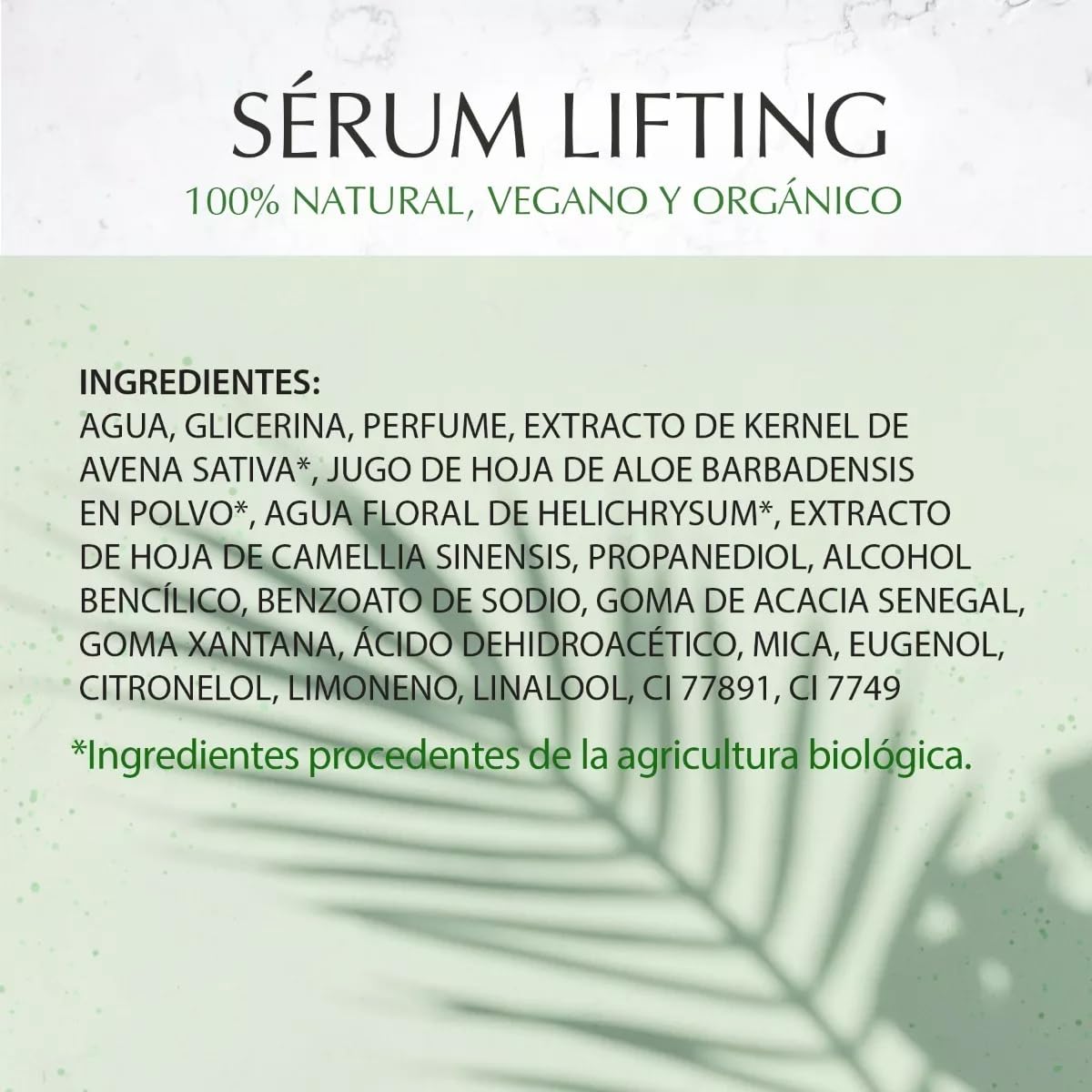 Marie d'Argan Sérum Lifting Rostro Natural, Orgánico y Vegano, Aloe Vera, Té Verde, Antiedad, Hidratante, Unisex