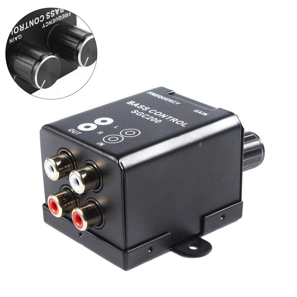 Denpetec driver de graves para coche, amplificador de audio para coche, ecualizador de subwoofer, regulador de volumen cruzado, perilla de driver de graves