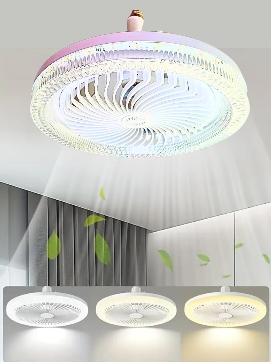 Lámpara Techo Foco Ventilador 30W Blanco 3 Tonos Control Remoto 3 Velocidades Carcasa Transparente Dosyu
