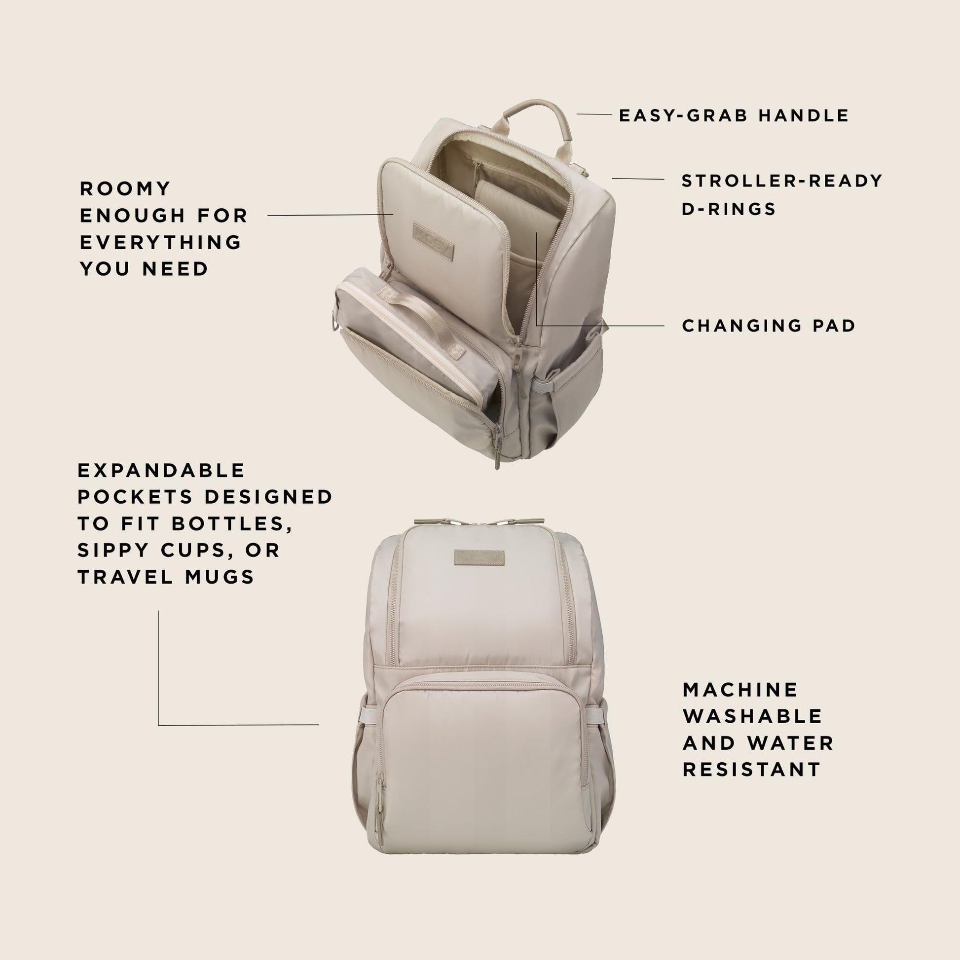 Moby Parent Pack Mochila para pañales, Duna, Large, Mochila para pañales