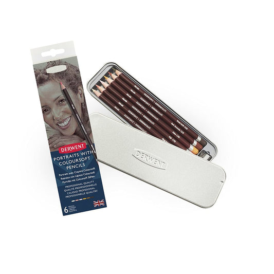 Derwent Lápices de colores, set de regalo con estuche de lona, Metálica, Crema, rosa, ocre rosa, terracota oscuro & marrón tierra, 6 unidades