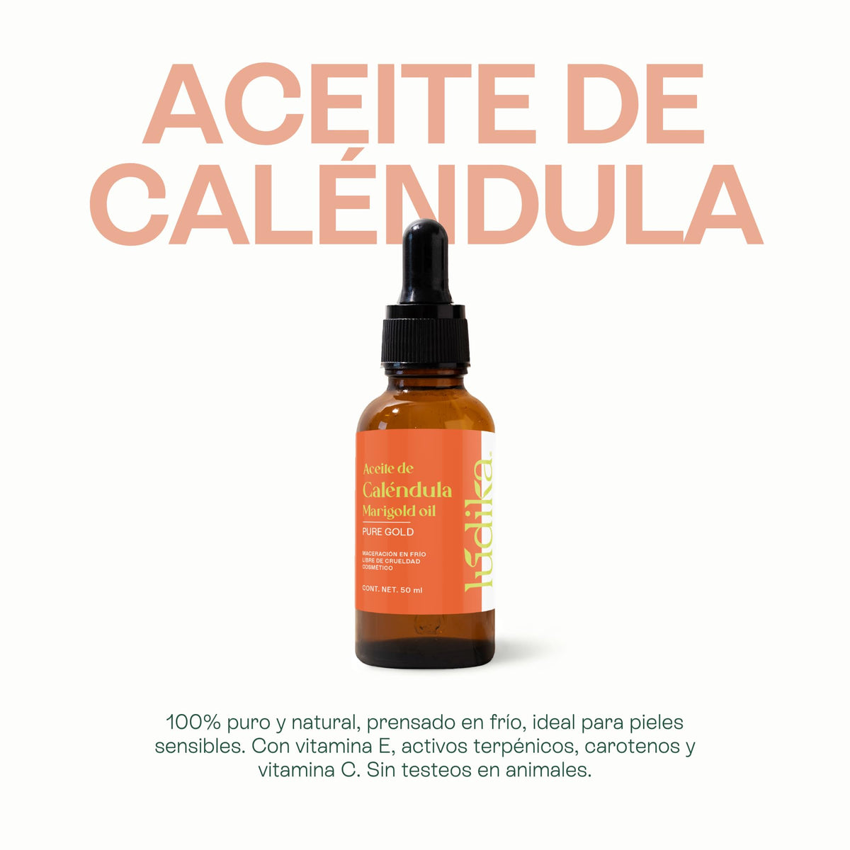 Lúdika | Aceite de Caléndula 50 ml | Calma Piel Sensible y Reactiva | Cicatrizante Antiinflamatorio | Antiacné Antioxidante | para Rostro Cuerpo Cabello y Masaje