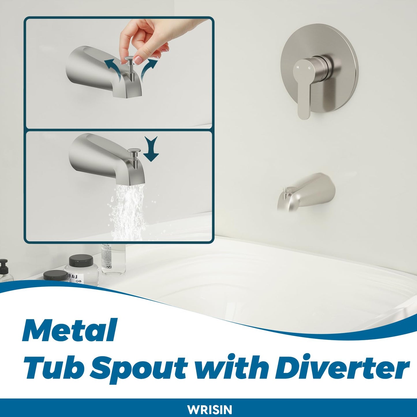 Juego de Grifos de Ducha WRISIN Níquel Cepillado con Cabezal Rian Alta Presión 6 Pulgadas para Tina