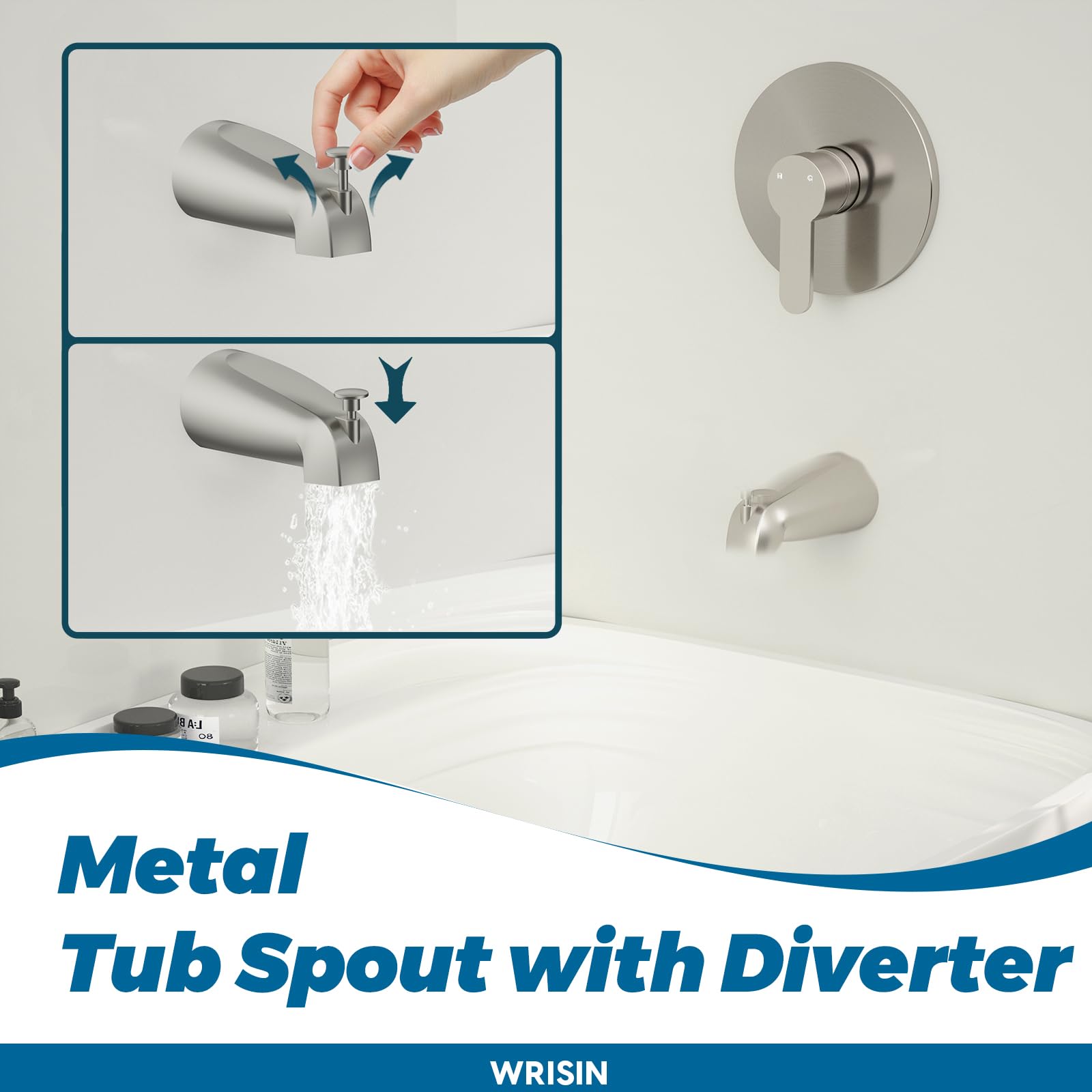Juego de Grifos de Ducha WRISIN Níquel Cepillado con Cabezal Rian Alta Presión 6 Pulgadas para Tina
