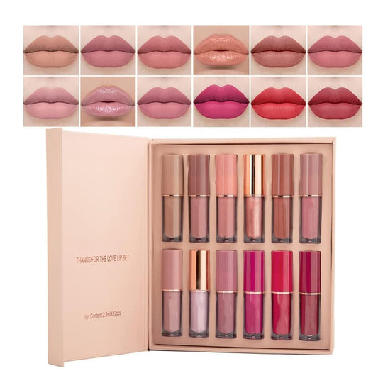 Allphv Set de Labiales 12 Piezas, Set de Brillo Labial Mate para Mujer