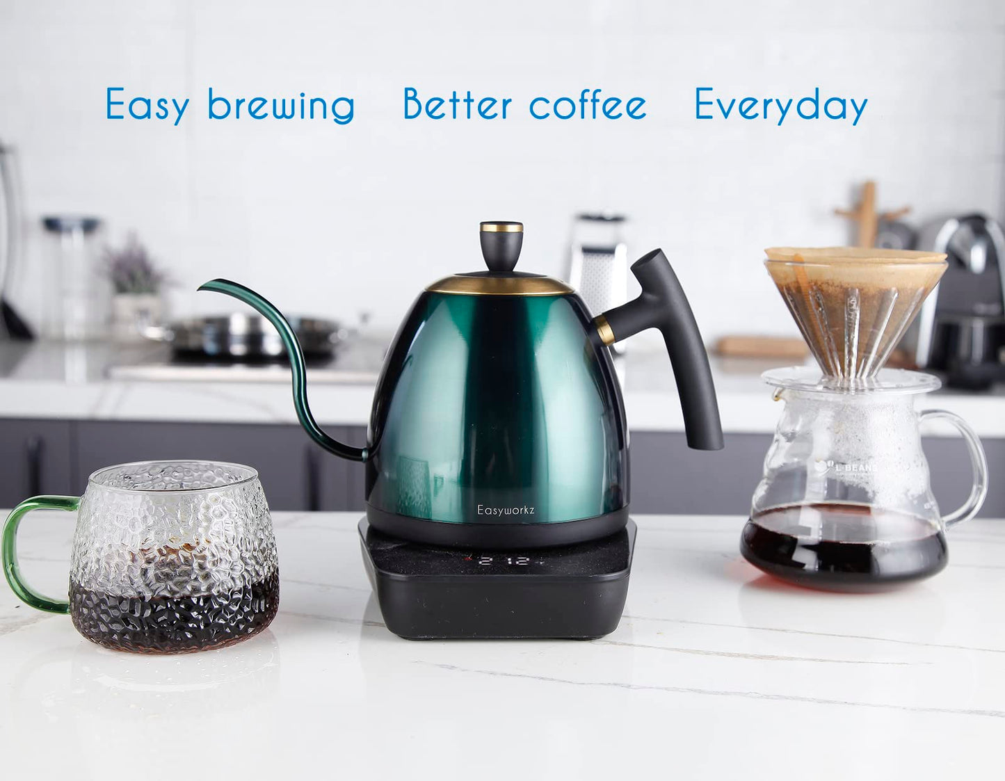 Easyworkz hervidor de café eléctrico de cuello de cisne, tetera de acero inoxidable con goteo manual, control de temperatura de 800 ml, calentamiento rápido de 1200 W