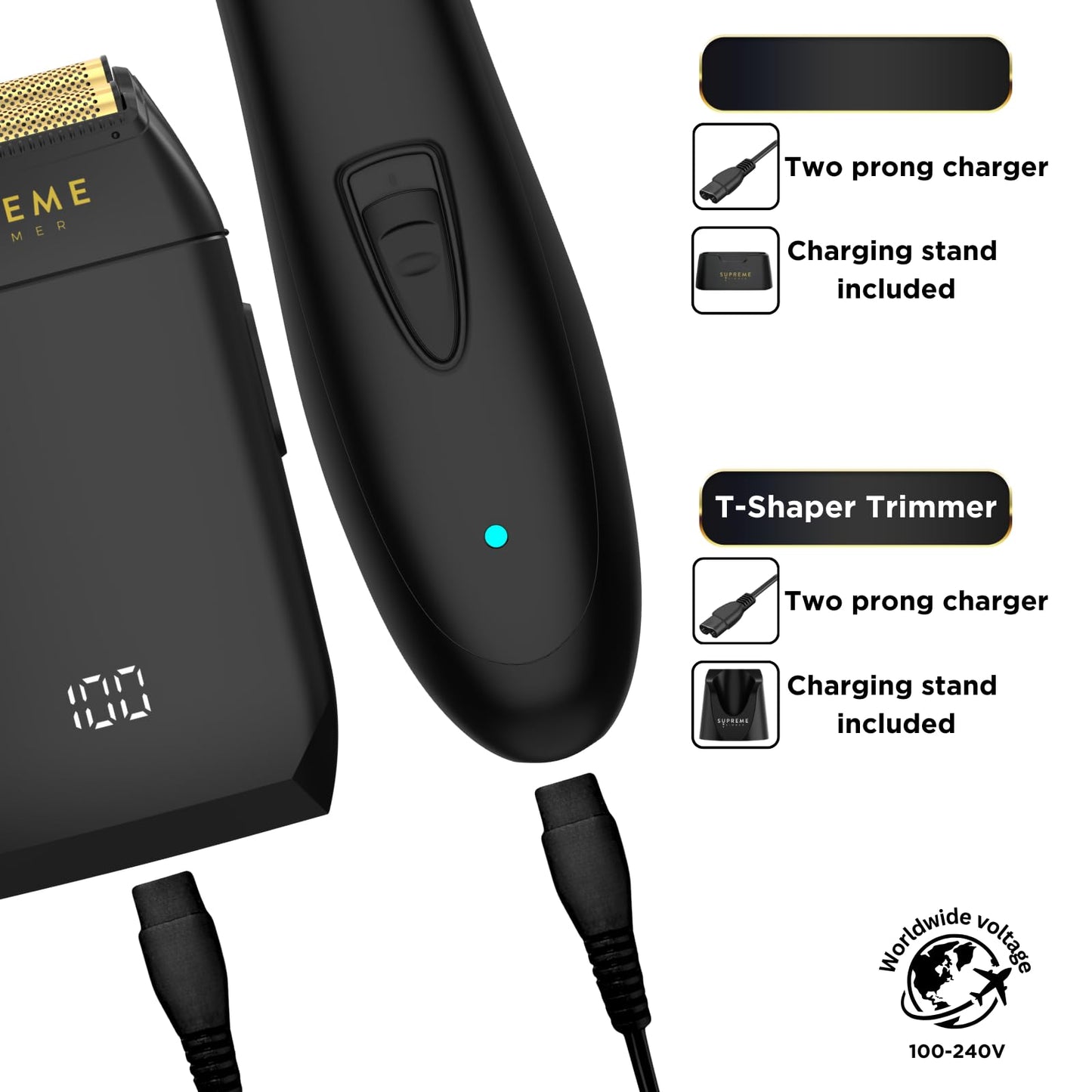 Supreme Trimmer 2 en 1 T-Shaper Trimmer & Crunch Foil Shaver | STF602 Maquinilla de afeitar eléctrica y ST5206 DLC Barber Trimmer Kit de corte de pelo de peluquero | Negro