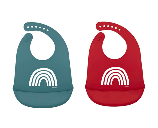 Set de Baberos de Silicón MINIKIN Azul Rojo con Bolsillo para Bebé