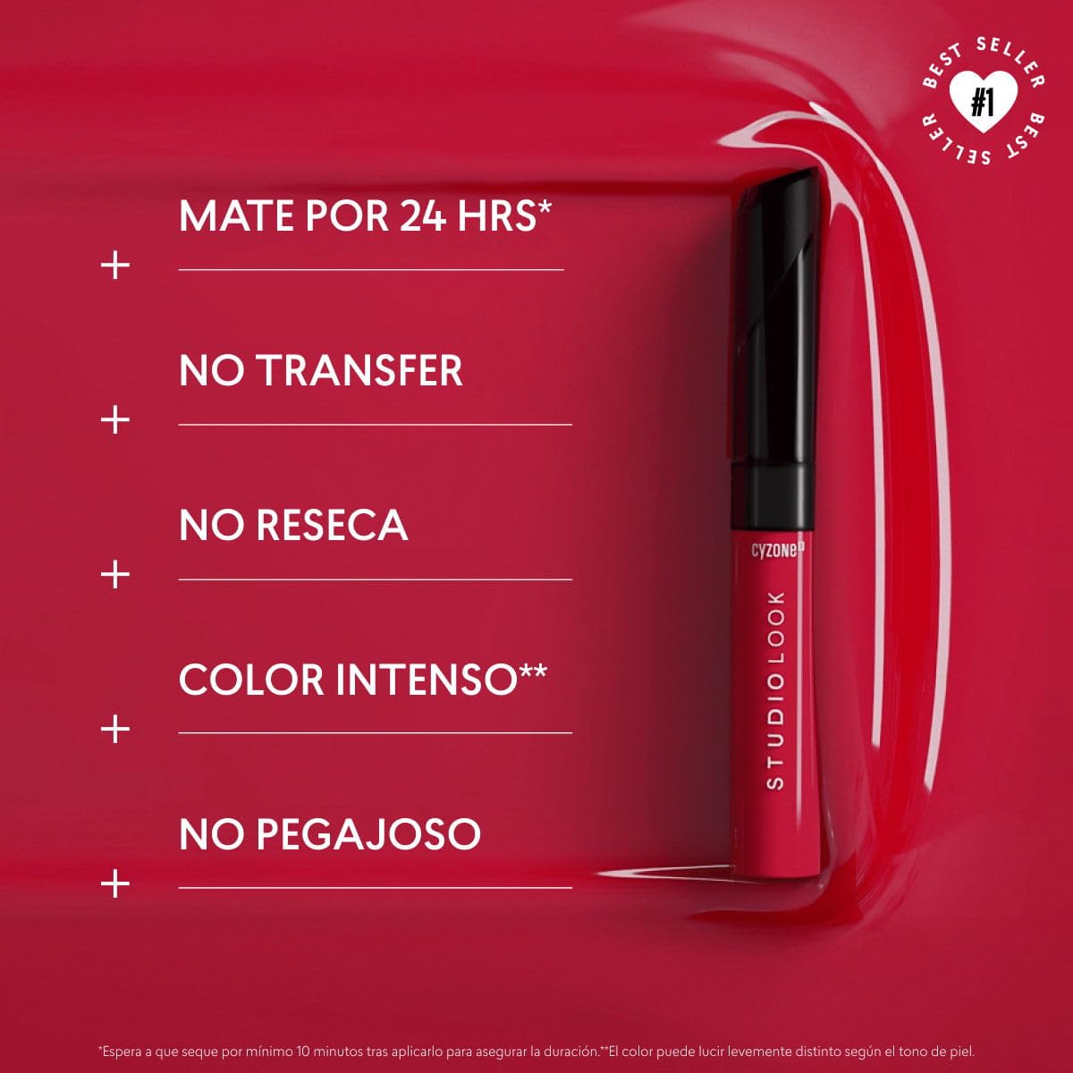 CYZONE - Studio Look Labial Mate Color Vibes of Red 6 g, 24 Horas de Color e Hidratación, Labial Líquido con Tecnología Hydra Shot y Elastic Film, Secado Rápido y Textura Ultraligera