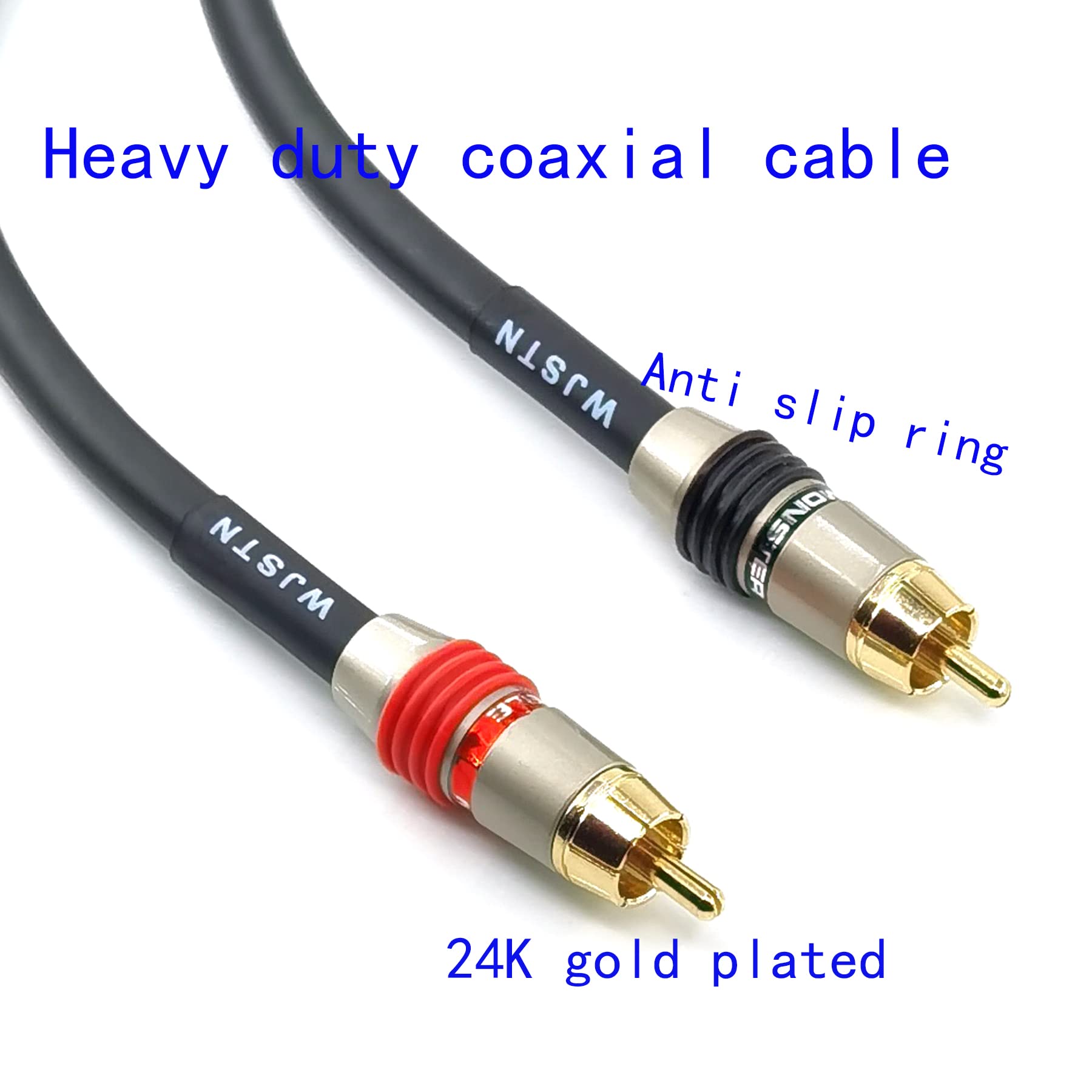 WJSTN 2 cables de audio RCA a RCA, cable de subwoofer, cable de audio digital coaxial, RCA macho a RCA macho, cable doble blindado, color negro