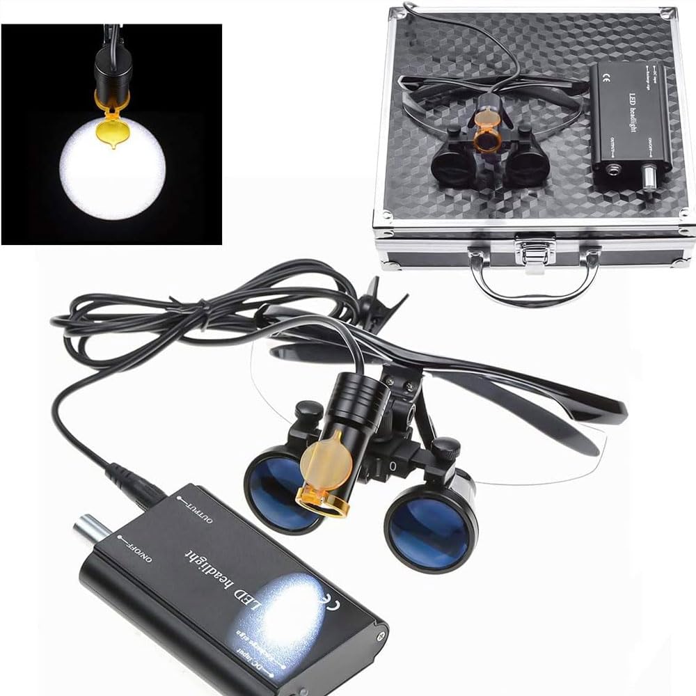 GustasMe Lupas Binoculares 3.5X, Gafas De Ajuste Bidireccional LED, Anteojos De Lupa Binocular Montada en la Cabeza con Box, para Salones de Belleza