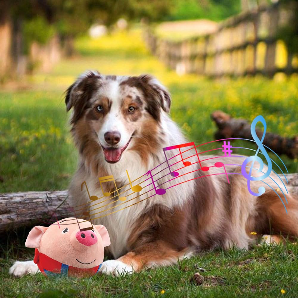 LOOTA Juguete de Peluche para Mascotas Activas, Juguete de Peluche Saltarín para Perros, Juguete Interactivo de Cubierta de Peluche Masticable Bola Bailarina Cantarina Parlante (Cerdo Rosa)