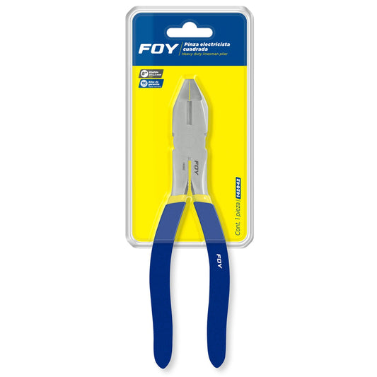 Foy 142042 Pinza para electricista con mango con doble plastisol de 8", corte lateral