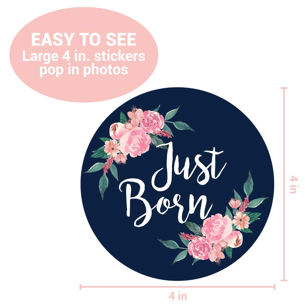 Pegatinas mensuales para bebé, juego de 24 unidades, calcomanías florales para bebé niña, perfectas para niñas recién nacidas, hitos de mes a mes, diseño floral rosa, azul marino y verde azulado