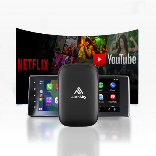 AutoSky Wireless CarPlay y Android Auto AI Box Lite para coches CarPlay con cable de fábrica - Compatible con Netflix y YouTube Must use Hotspot - Go Wireless CarPlay y Android Auto. CarPlay con cable