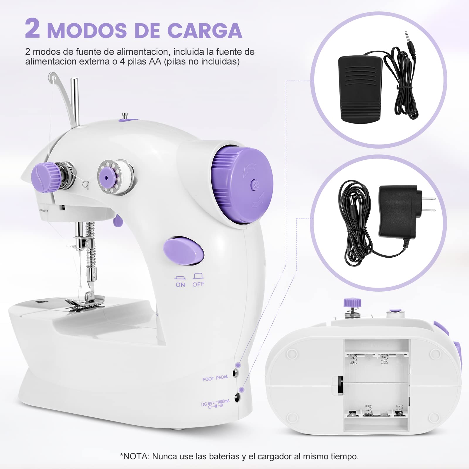 Máquina de Coser, Portátil Mini Maquina de Coser Electrica, Máquina de coser eléctrica multifuncional con Luz de LED Sewing Machine par, Adecuado para principiantes, para coser ropa.