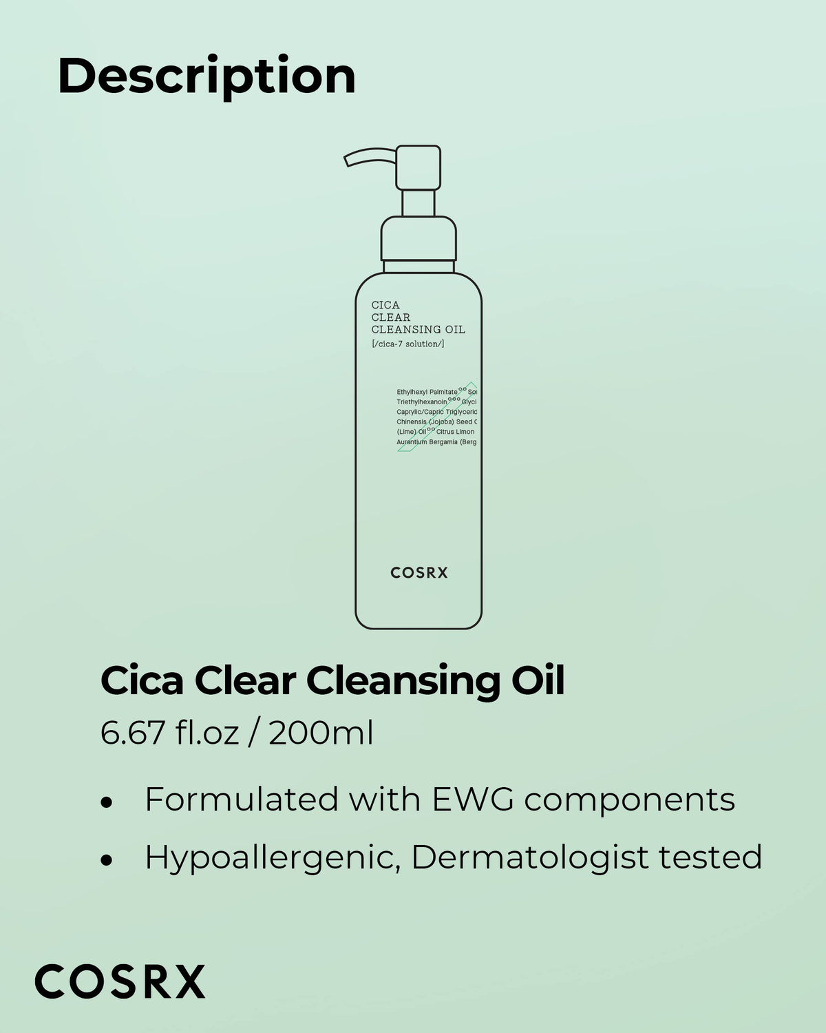 COSRX Óleo de limpeza Pure Fit Cica, 6,76 fl. oz/200 ml | Centela purificadora de óleo leve para pele sensível | Complexo CICA-7, óleo de semente de jojoba