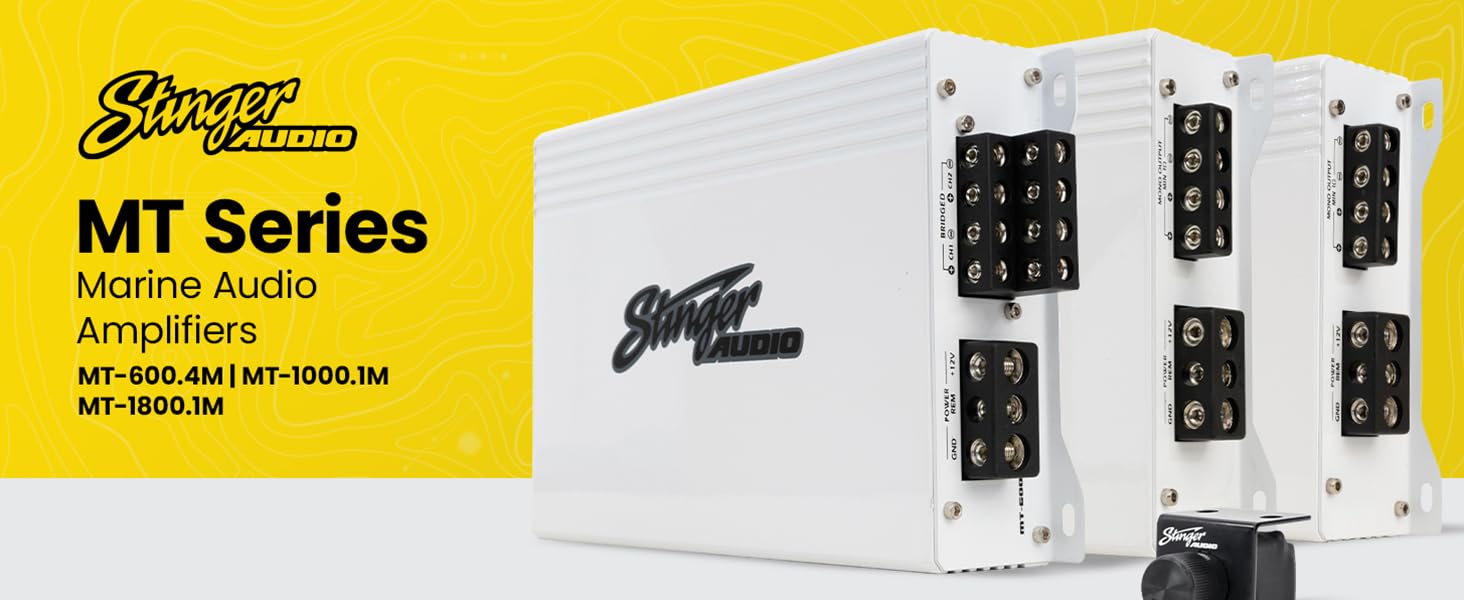 Amplificador Marino Monobloque Stinger Audio MT-1000.1M Mosfet Resistente al Agua 1000 W RMS con Filtro Subónico y Mando a Distancia