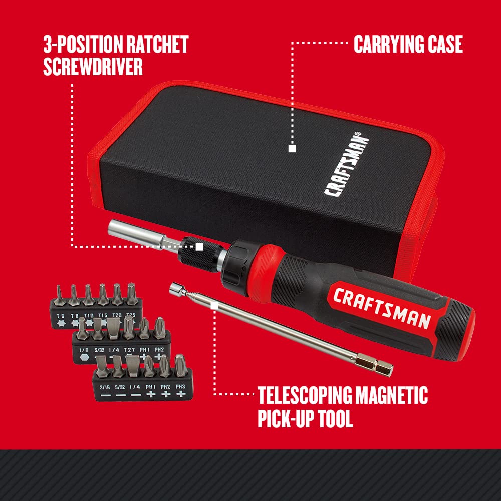 CRAFTSMAN - Destornillador de carraca, juego multibits, 26 piezas (CMHT68001)