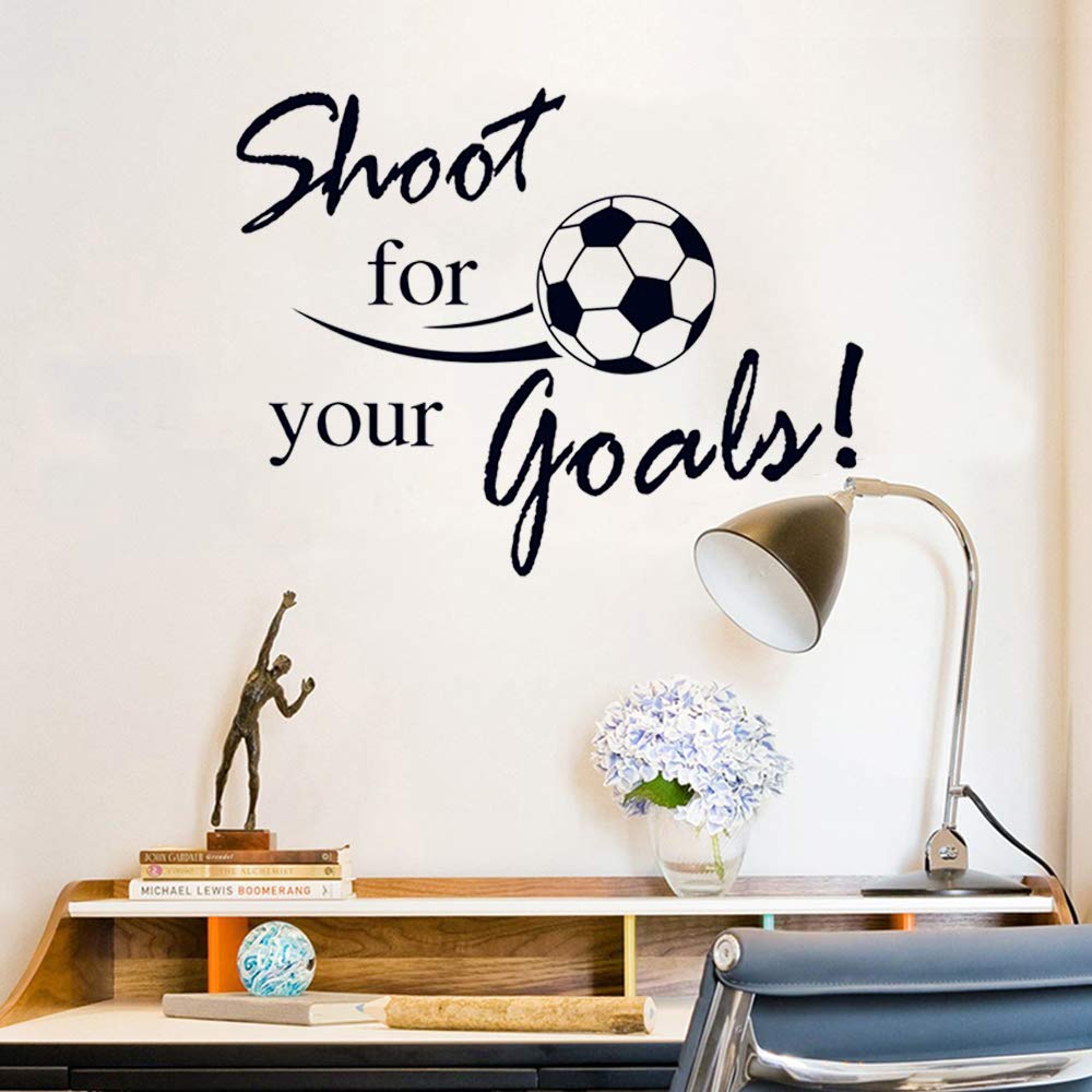 Calcomanías de fútbol "Shoot for Your Goals", arte de pared con calcomanías de balón de fútbol para habitación de niños, pegatina de vinilo de fútbol para recámara de niños, sala de juegos, sala de