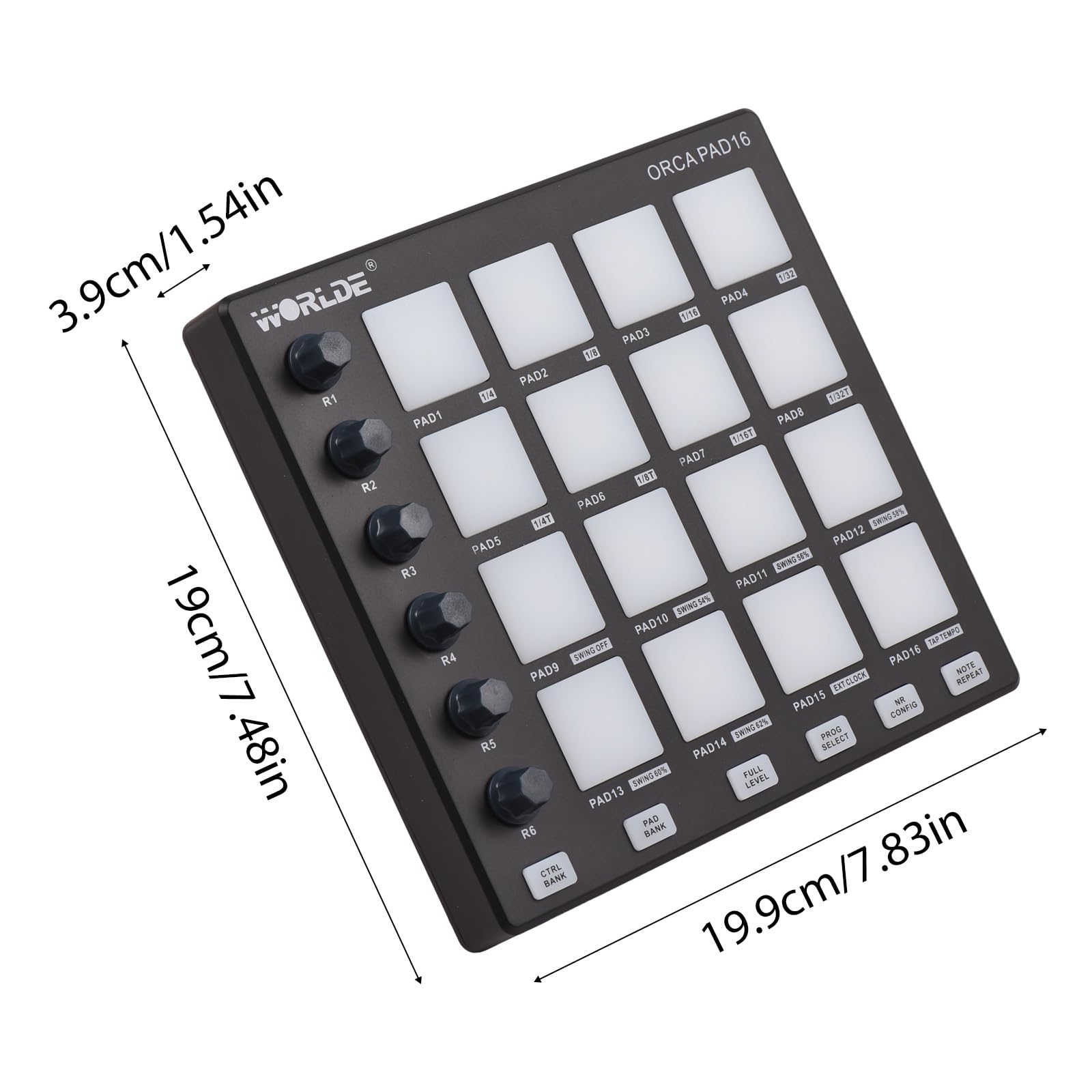 MIDI Controller Strike Pad Midi Drum Pad Drum Machine Beat Maker Máquina de teclado USB Midi 6 perillas asignables Nota Repetir Botones de nivel completo y software de producción Mini driver MIDI
