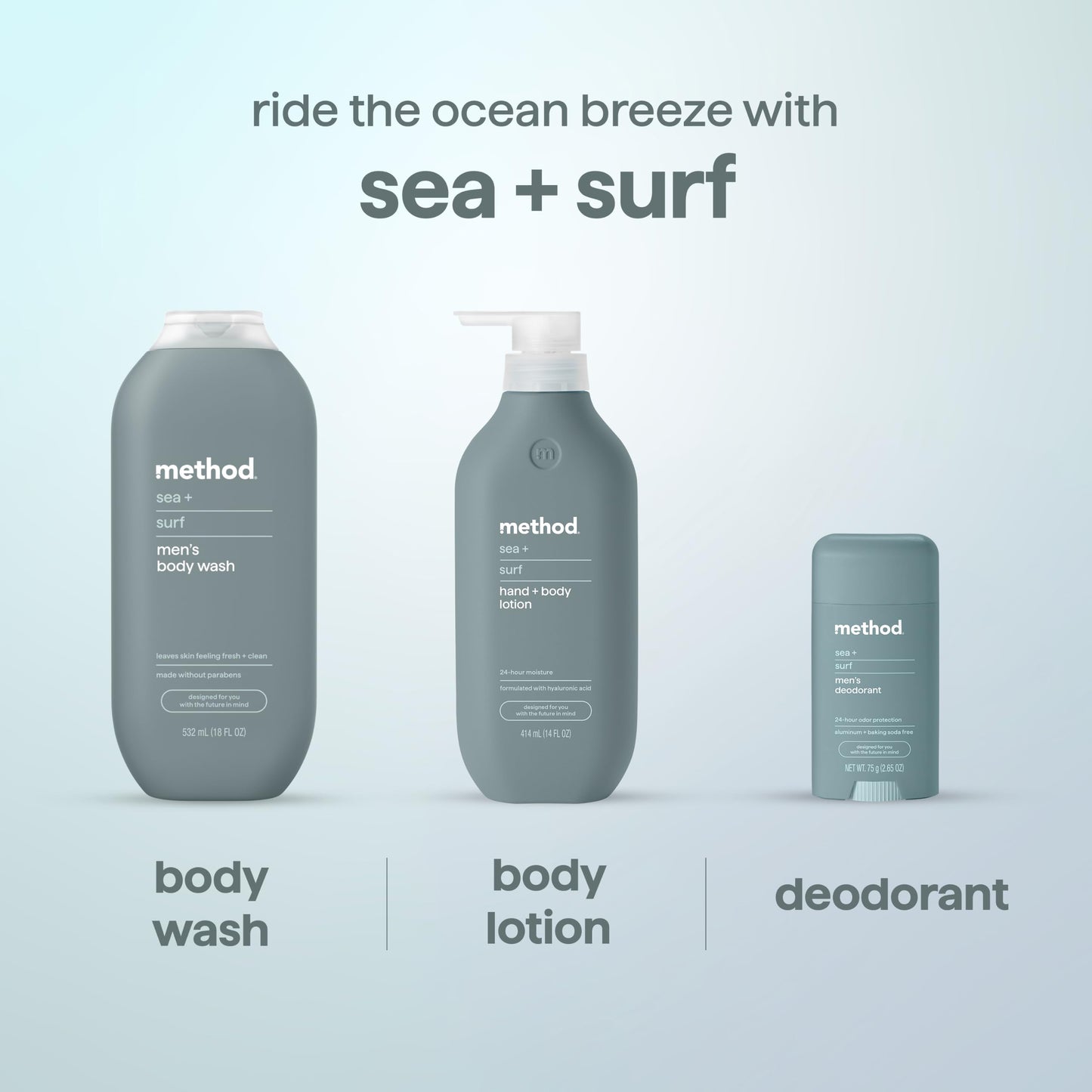 Method Men Body Wash, Sea + Surf, Paraben and Phthalate Free, 18 fl oz (Pack of 1)