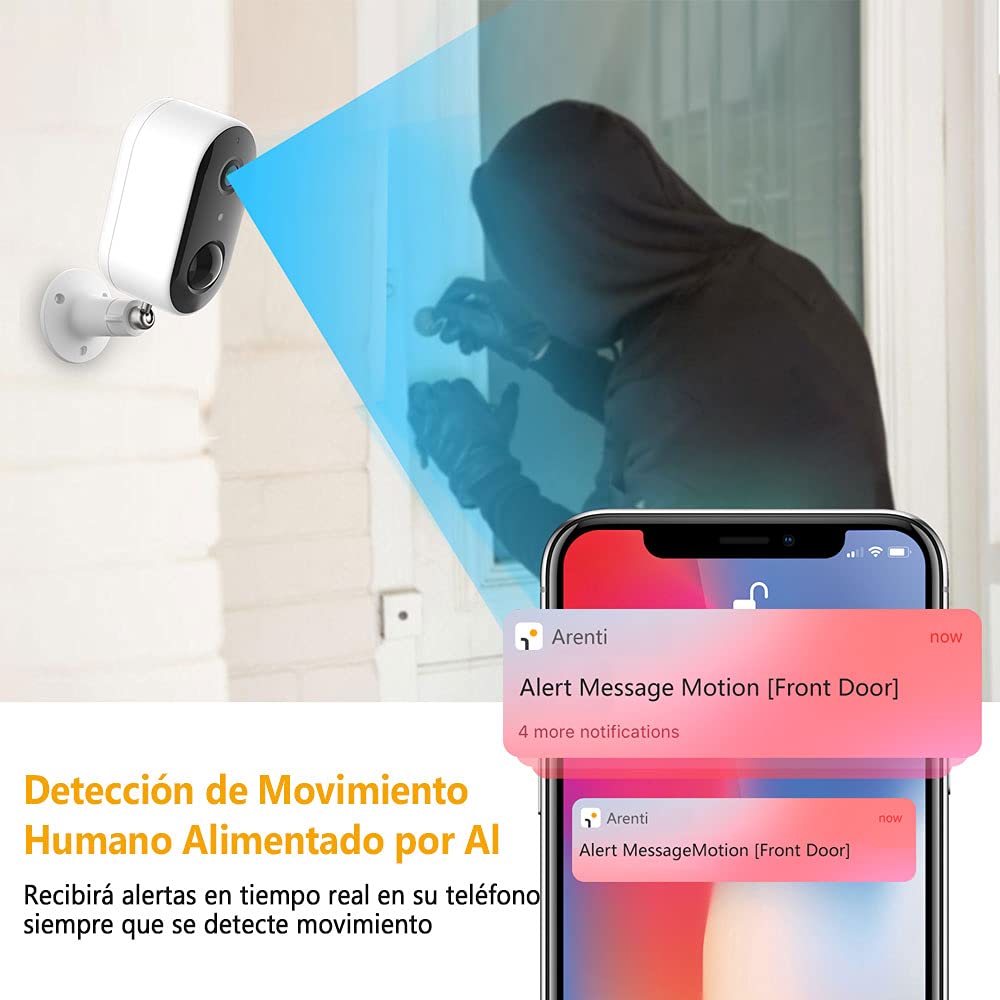 Cámara de Seguridad EASYTAO 2MP WiFi Recargable para Exteriores IP65 con Visión Nocturna Compatible con Alexa