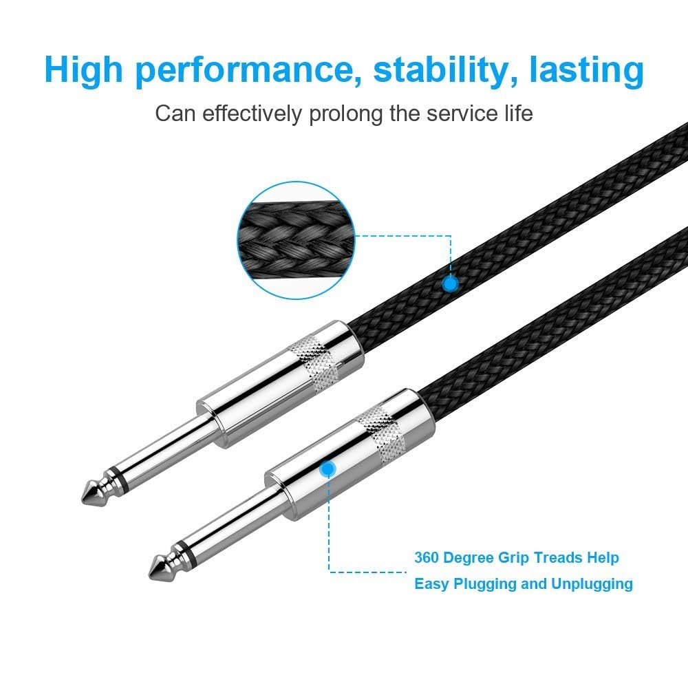 Cable de Guitarra, Cavo Audio Professionale, Adaptador de Audio Estéreo Balanceado Cable Trenzado de Nailon,Cable Amplificador de Bajo para Guitarra Eléctrica, Bajo, Mandolina Eléctrica (Recto, 6M)