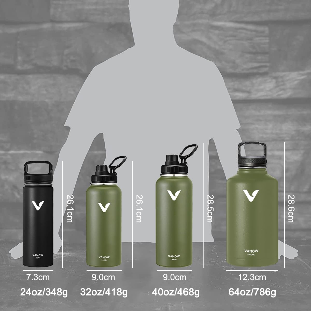 Termo de Acero Inoxidable con Asa Verde Militar Doble Pared Tapa Hermética Antigoteo 1900ml