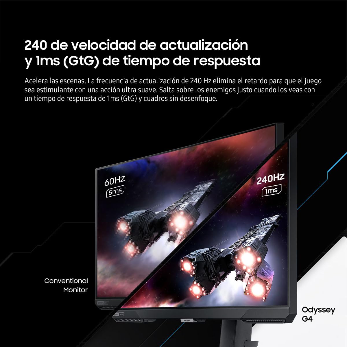 Samsung 27" Odyssey Monitor G40B FHD 240Hz, Resolución Full HD y Panel IPS, 1ms (GtG) de Tiempo de Respuesta, Compatible con Nvidia G-Sync LS27BG400ELXZX